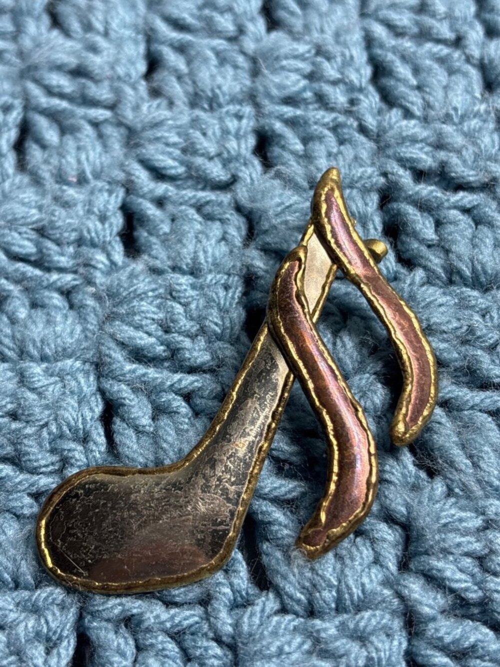 Vintage Mixed Metals Music Note Brooch Pin 3.25 inches